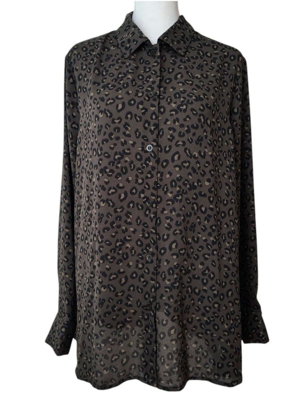 Chelsea & Theodore Button-Down Shirt Black Gray  Leopard Print size Large